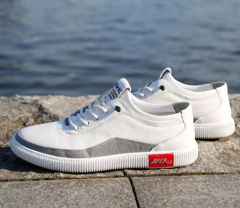 Luxury Brand Men Shoes Genuine Leather Casual Shoes Fashion Breathable Men Chunky Sneakers White Lace Up Flat Sport Board Shoes