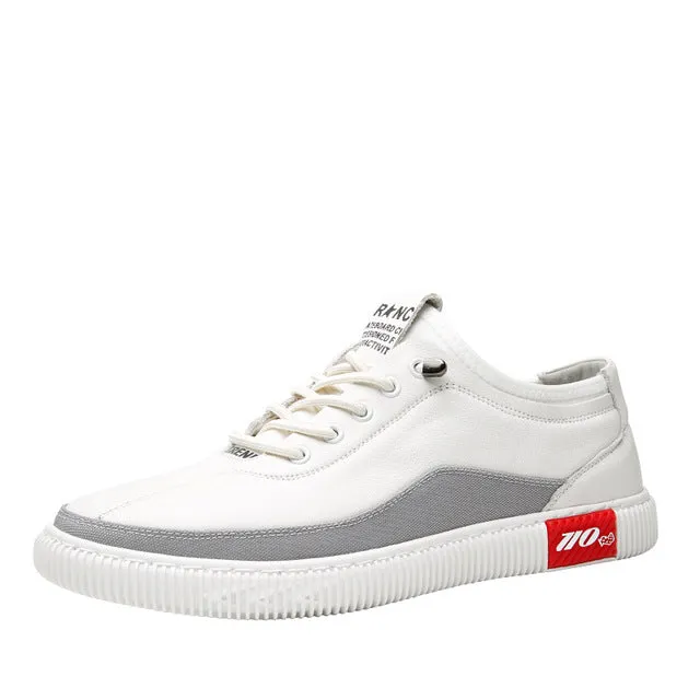 Luxury Brand Men Shoes Genuine Leather Casual Shoes Fashion Breathable Men Chunky Sneakers White Lace Up Flat Sport Board Shoes