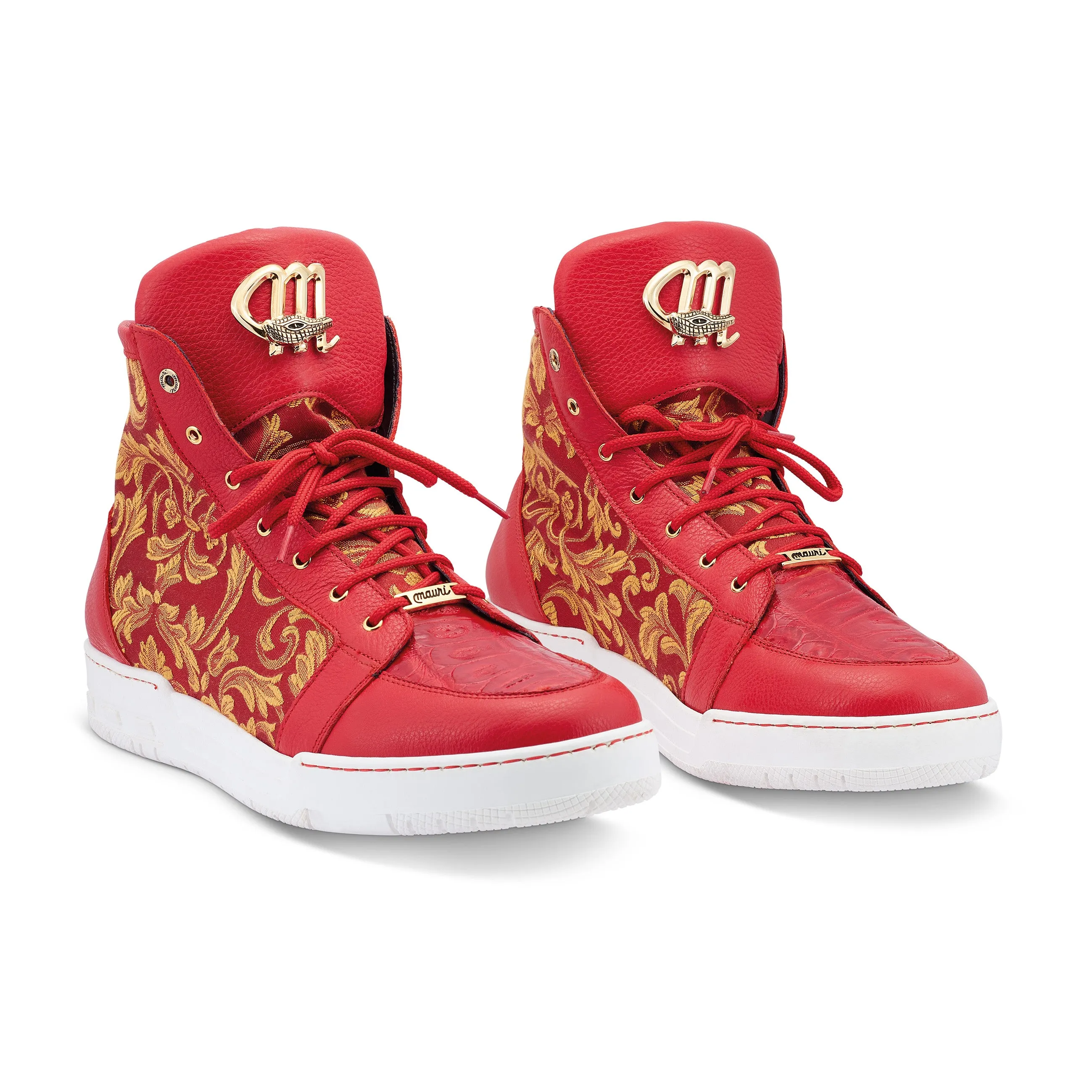 Mauri baby crocodile, leather and fabric sneaker