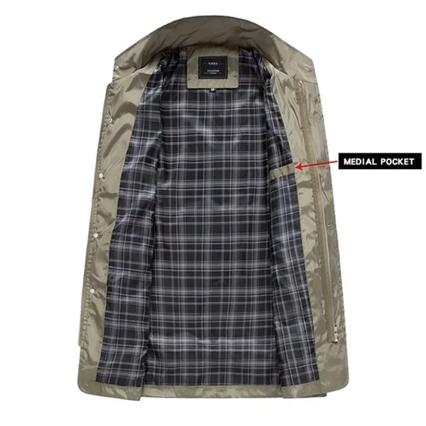 Men's Business Casual Jacket Long Windbreaker Jacket