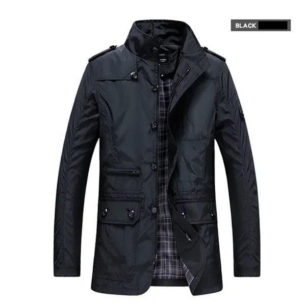 Men's Business Casual Jacket Long Windbreaker Jacket