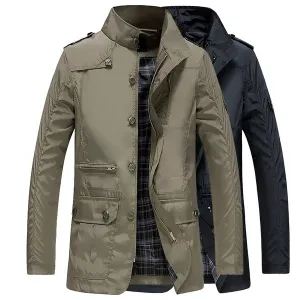 Men's Business Casual Jacket Long Windbreaker Jacket