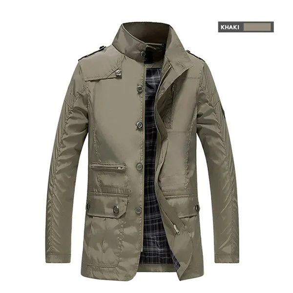 Men's Business Casual Jacket Long Windbreaker Jacket