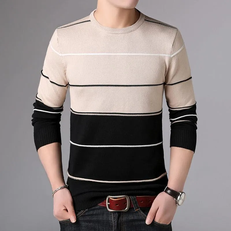 Men's  Casual Striped  Cotton Knitwear Pullove Sweater r