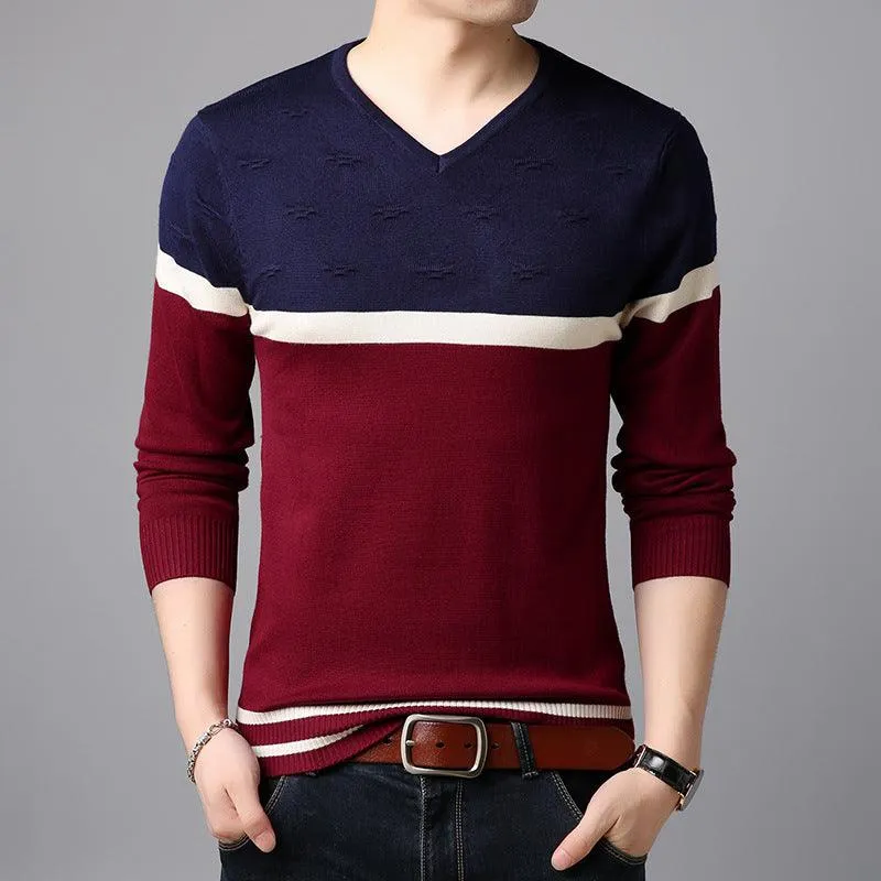 Men's  Casual Striped  Cotton Knitwear Pullove Sweater r
