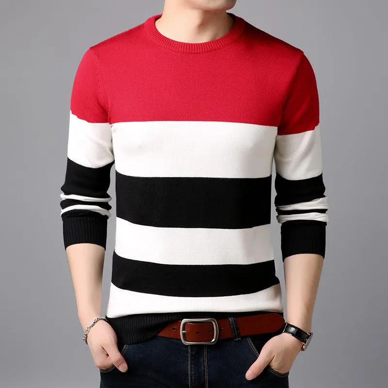 Men's  Casual Striped  Cotton Knitwear Pullove Sweater r