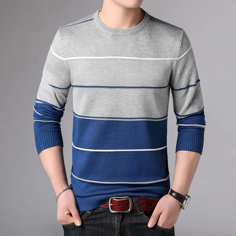 Men's  Casual Striped  Cotton Knitwear Pullove Sweater r