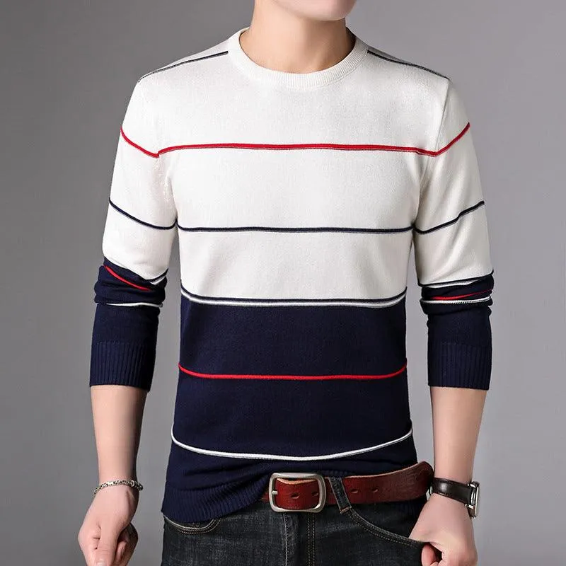 Men's  Casual Striped  Cotton Knitwear Pullove Sweater r