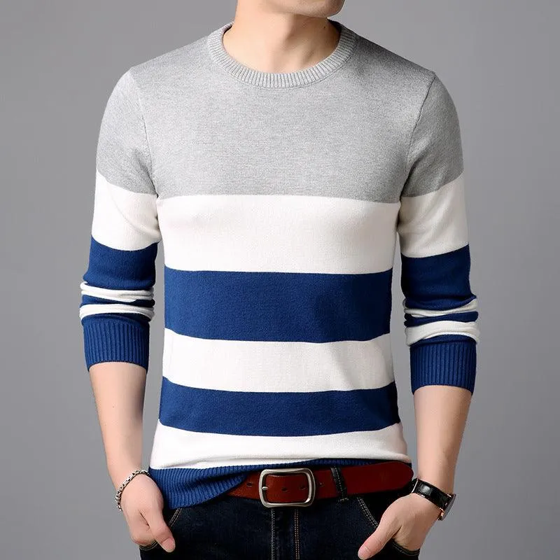 Men's  Casual Striped  Cotton Knitwear Pullove Sweater r
