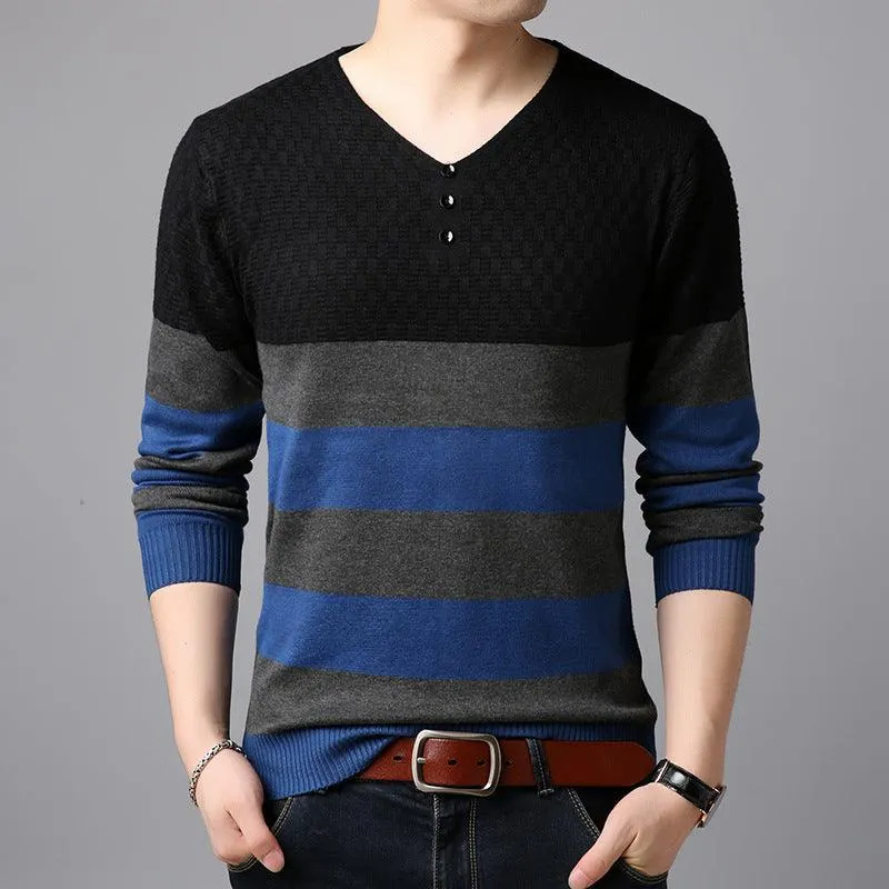 Men's  Casual Striped  Cotton Knitwear Pullove Sweater r