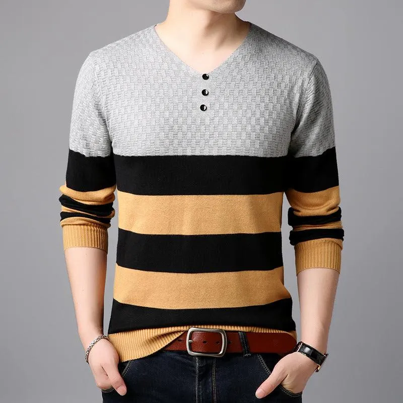 Men's  Casual Striped  Cotton Knitwear Pullove Sweater r