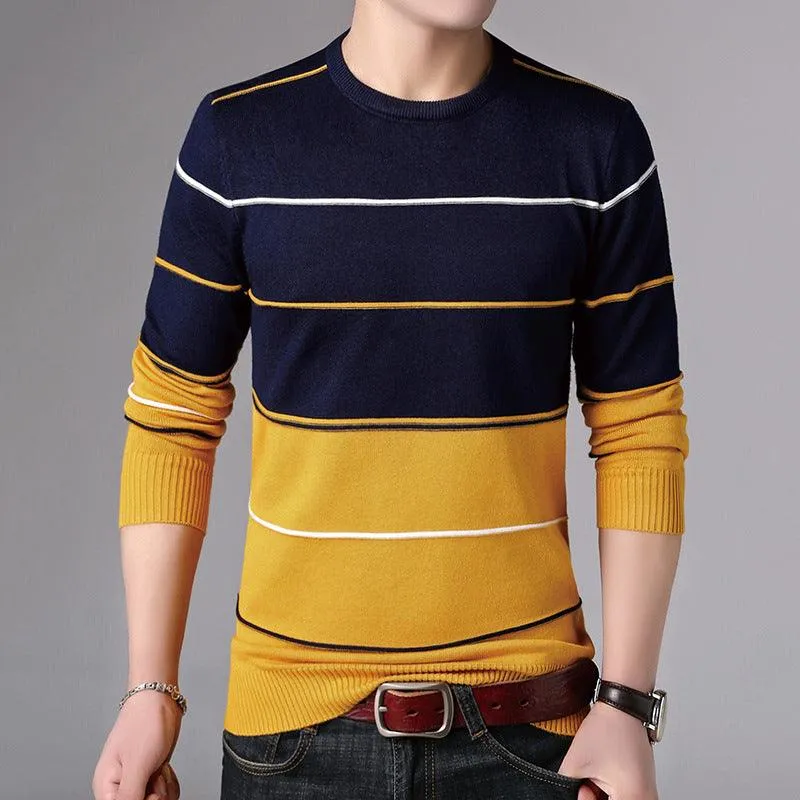 Men's  Casual Striped  Cotton Knitwear Pullove Sweater r