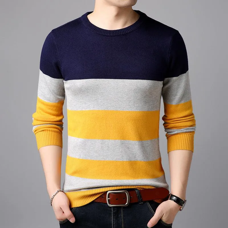 Men's  Casual Striped  Cotton Knitwear Pullove Sweater r