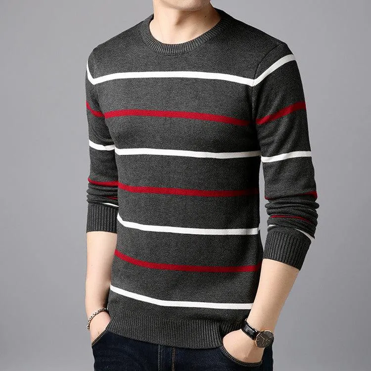 Men's  Casual Striped  Cotton Knitwear Pullove Sweater r