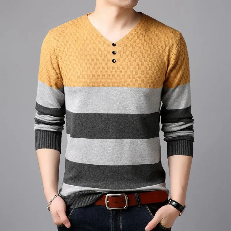 Men's  Casual Striped  Cotton Knitwear Pullove Sweater r
