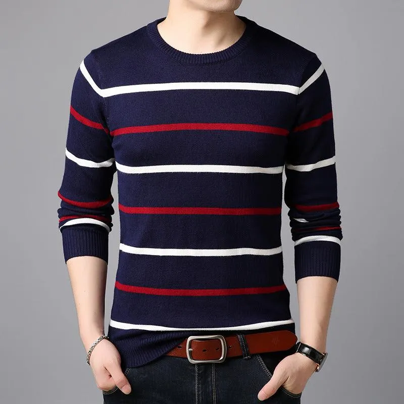 Men's  Casual Striped  Cotton Knitwear Pullove Sweater r