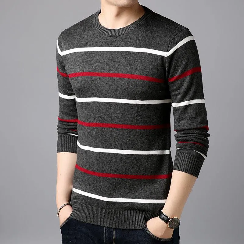 Men's  Casual Striped  Cotton Knitwear Pullove Sweater r