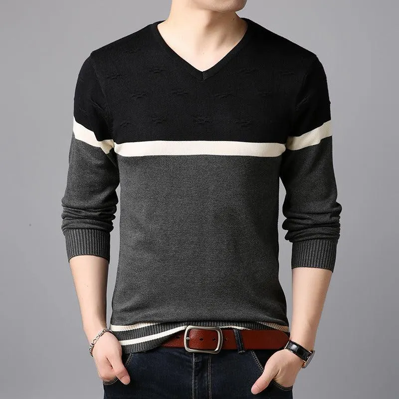 Men's  Casual Striped  Cotton Knitwear Pullove Sweater r