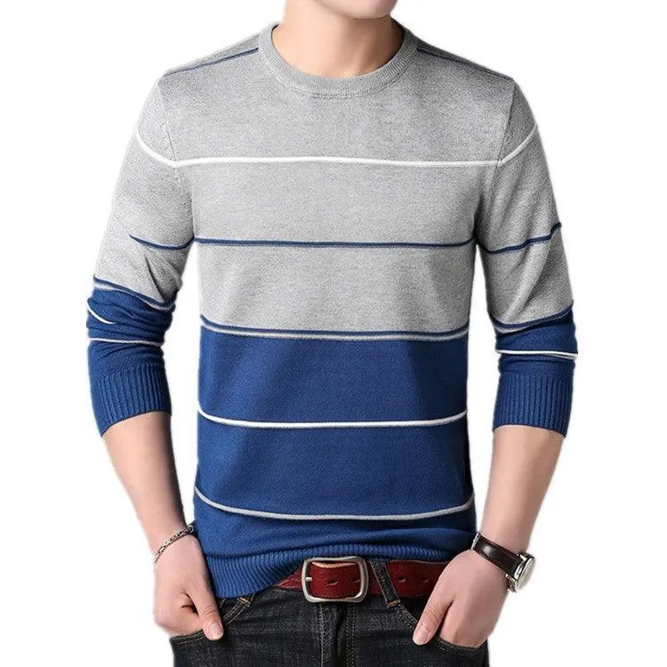Men's  Casual Striped  Cotton Knitwear Pullove Sweater r