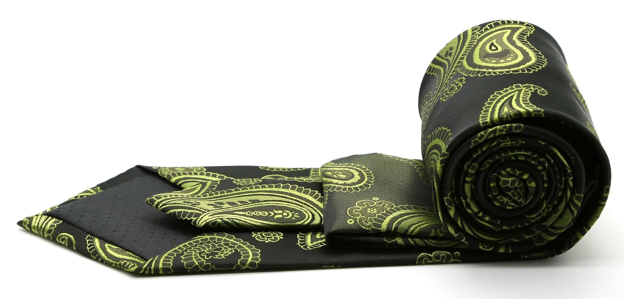Mens Dads Classic Green Paisley Pattern Business Casual Necktie & Hanky Set HO-3