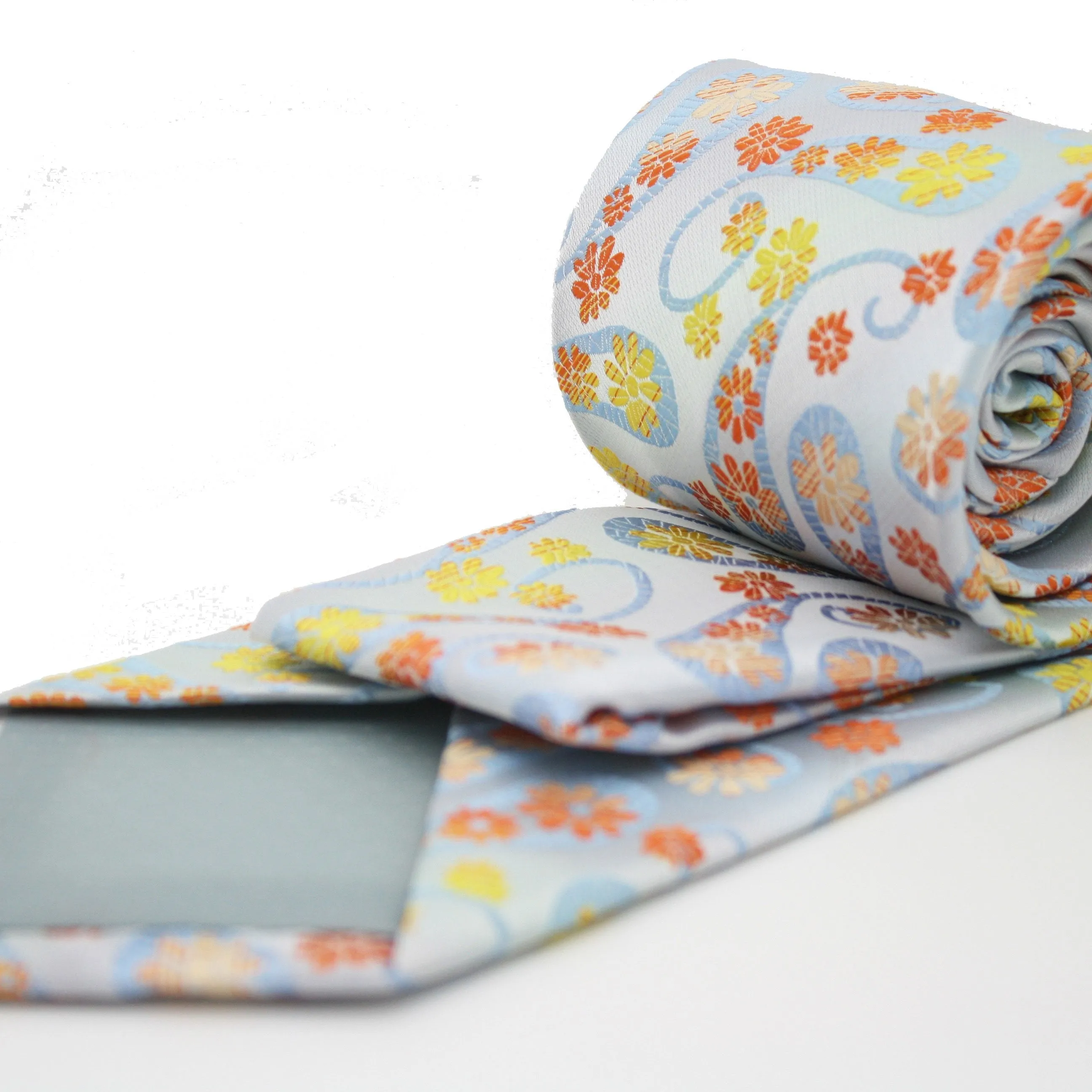 Mens Dads Classic Yellow Floral Pattern Business Casual Necktie & Hanky Set DF-2