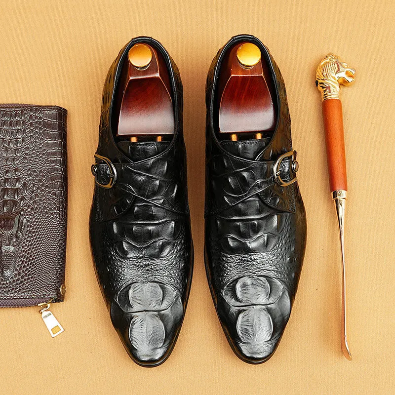 Men's Leather Shoes Crocodile Pattern Men's Shoes British Formal Wear Leather Shoes Leather Business Pumps27101