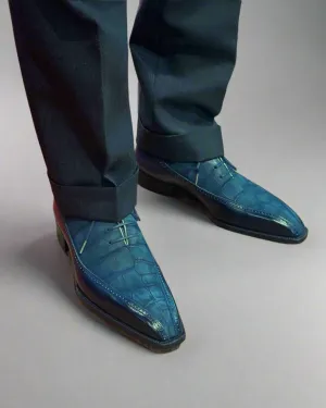 Men’s Two Tone Blue Alligator  & Blue Leather Lace Up Fine Shoes - Formal Shoes