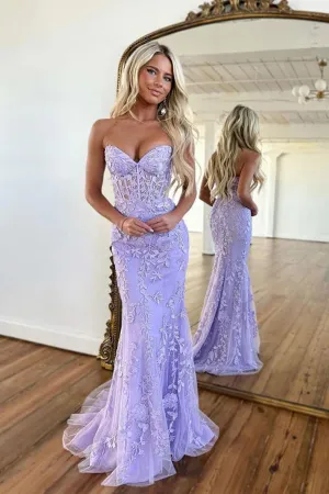 Mermaid Sweetheart Neck Lace Purple Long Prom Dress Formal Dress APP0730