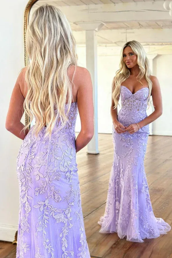 Mermaid Sweetheart Neck Lace Purple Long Prom Dress Formal Dress APP0730