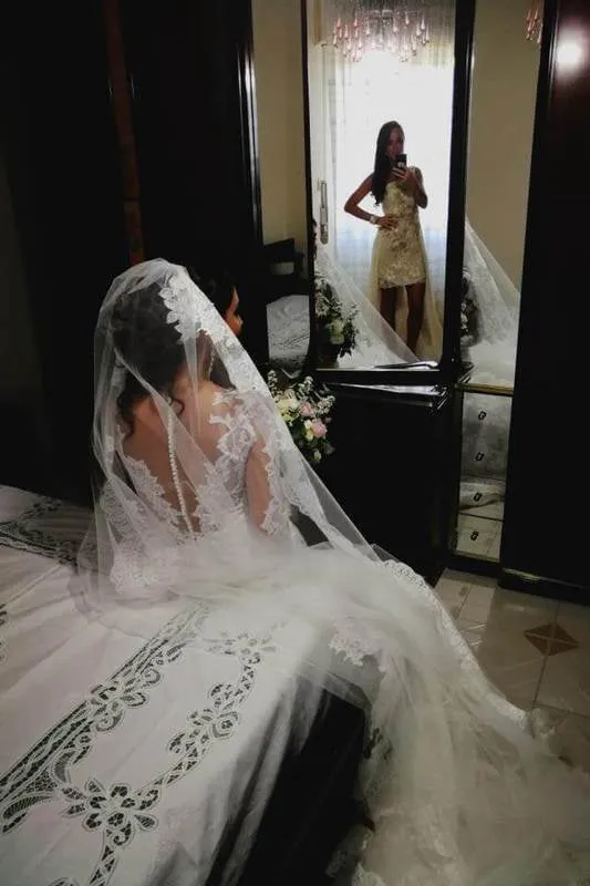 Mermaid Wedding Dress with Slit, Long Sleeve Lace See Through Wedding Dresses, SW173