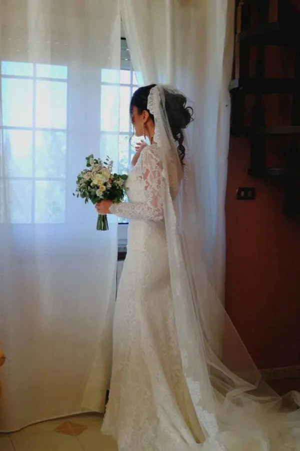 Mermaid Wedding Dress with Slit, Long Sleeve Lace See Through Wedding Dresses, SW173