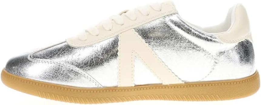 MIA Womens Klair Lace Up Metallic Sneakers Shoes Casual - Silver, White