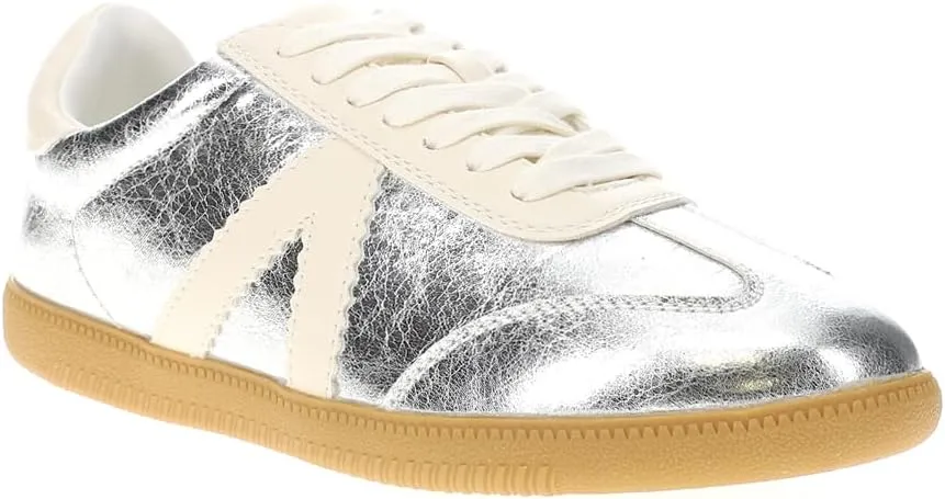 MIA Womens Klair Lace Up Metallic Sneakers Shoes Casual - Silver, White