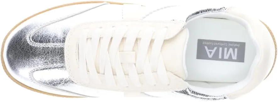 MIA Womens Klair Lace Up Metallic Sneakers Shoes Casual - Silver, White