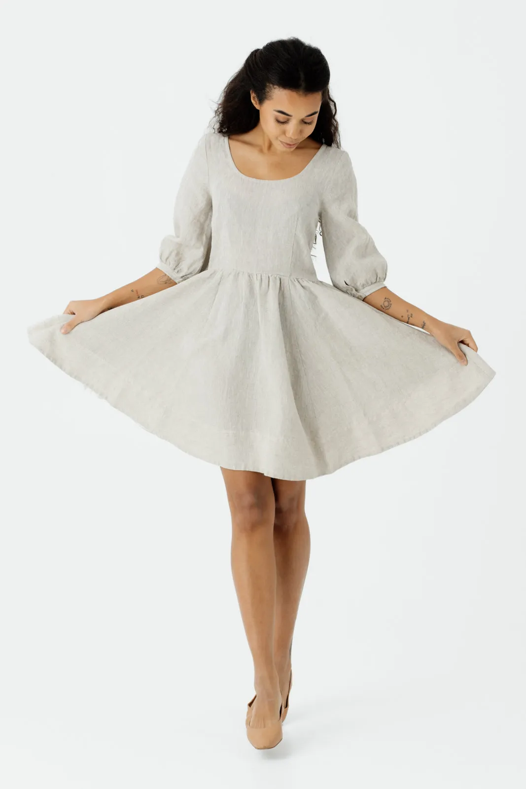 Mini Carmen Dress, 3/4 Sleeve, Natural Dot