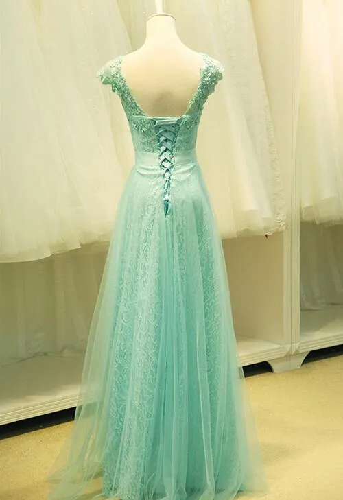 Mint Green Lace and Tulle A-line Junior Party Dress, Formal Gown, Prom Dress