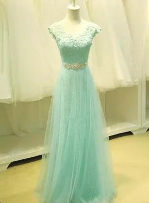Mint Green Lace and Tulle A-line Junior Party Dress, Formal Gown, Prom Dress