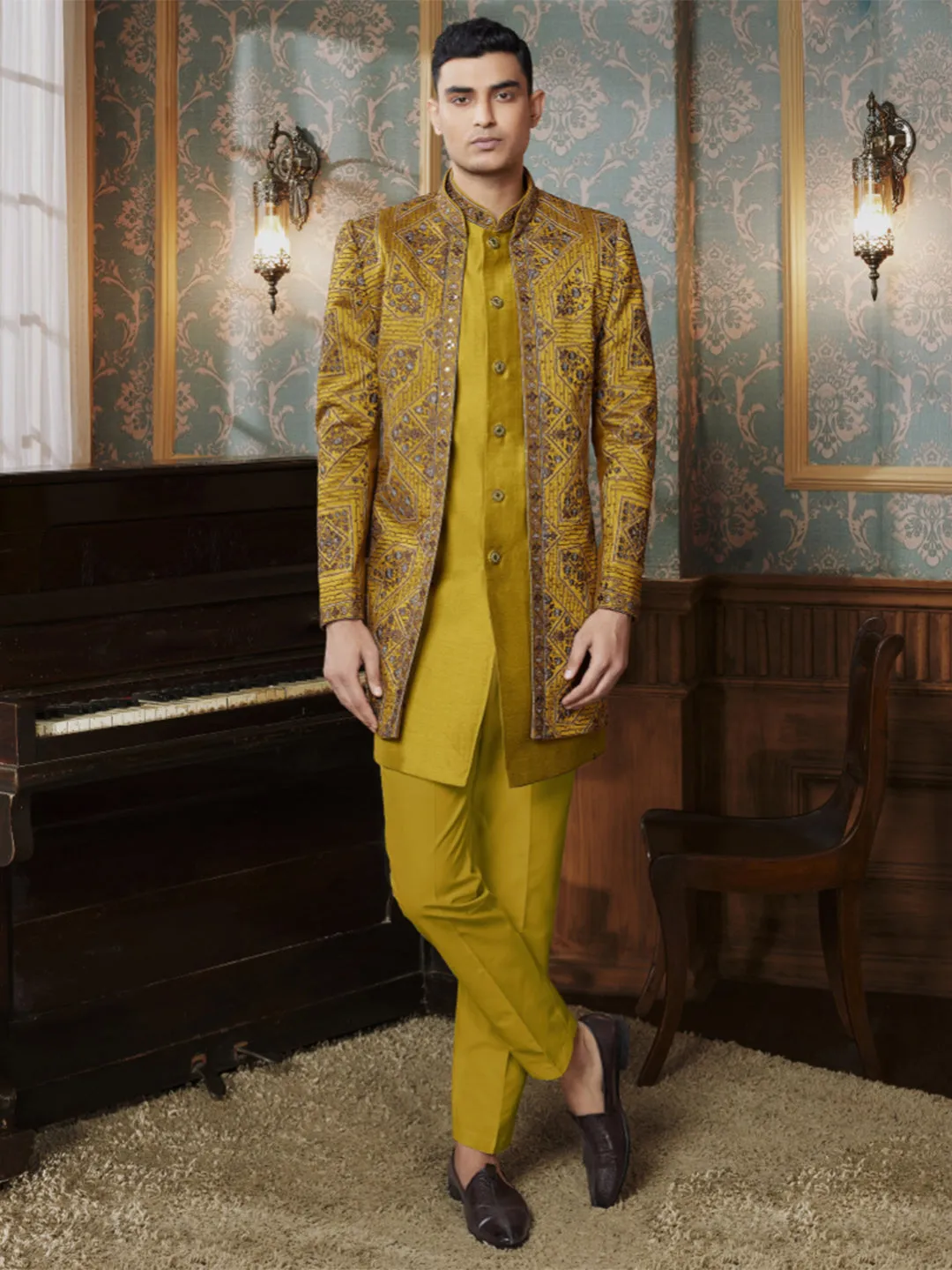 Mustard Hue Classic ThreadWork Indo Western Set