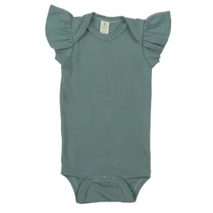 Muted Teal Flutter Sleeve | USA Made Organic Bodysuit