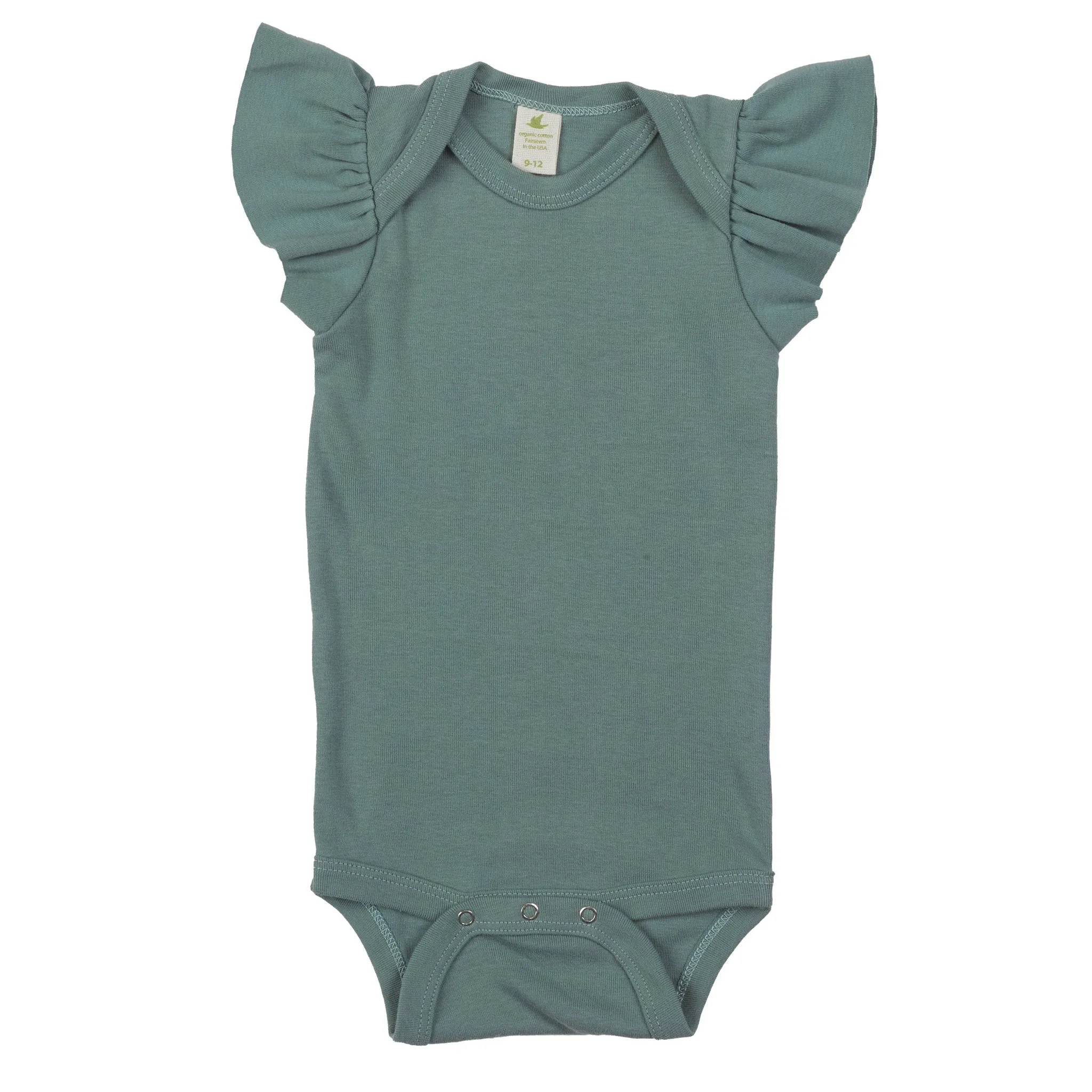 Muted Teal Flutter Sleeve | USA Made Organic Bodysuit