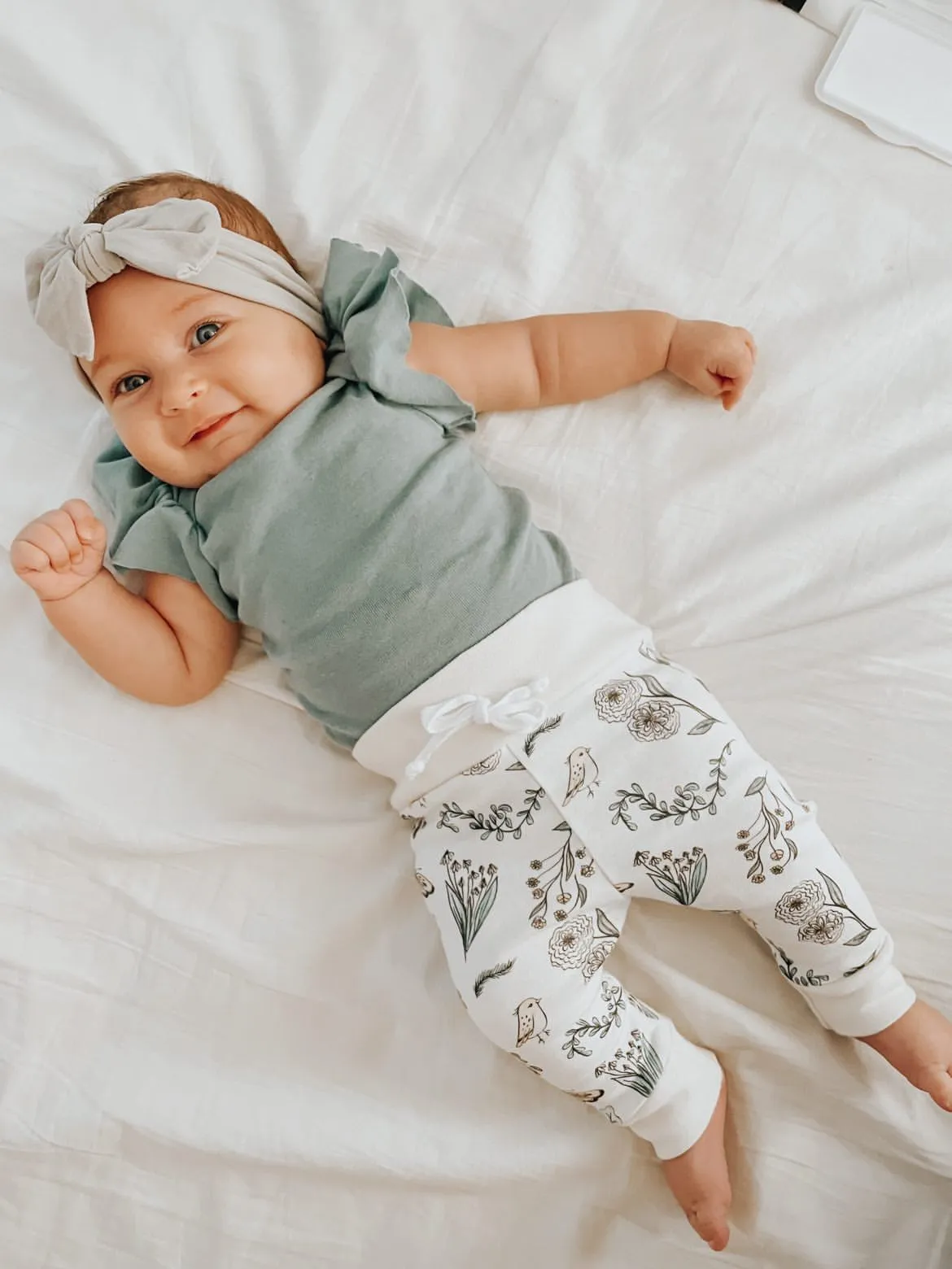 Muted Teal Flutter Sleeve | USA Made Organic Bodysuit