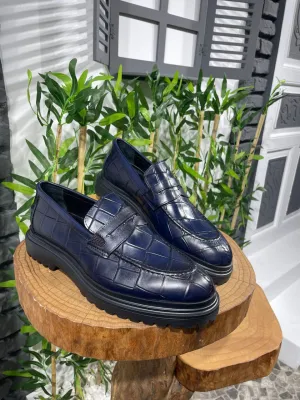 Navy Blue Croc Casual High Sole Shoes
