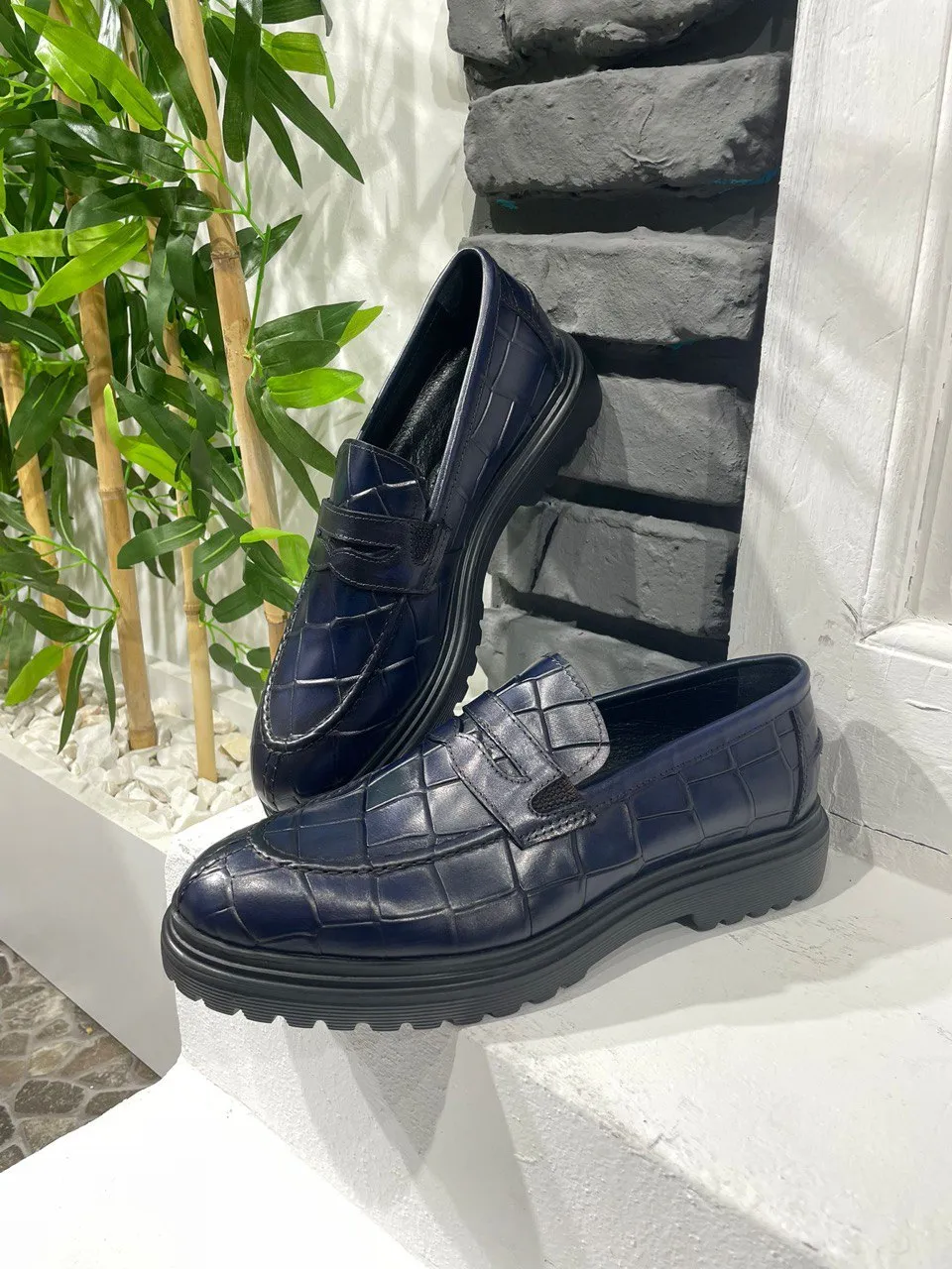 Navy Blue Croc Casual High Sole Shoes