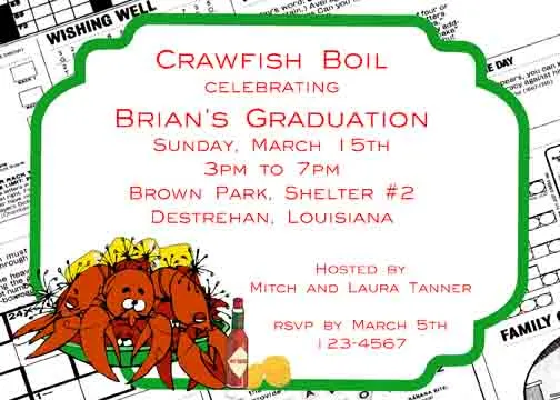 NEWS PRINT CRAWFISH CUSTOM INVITATION