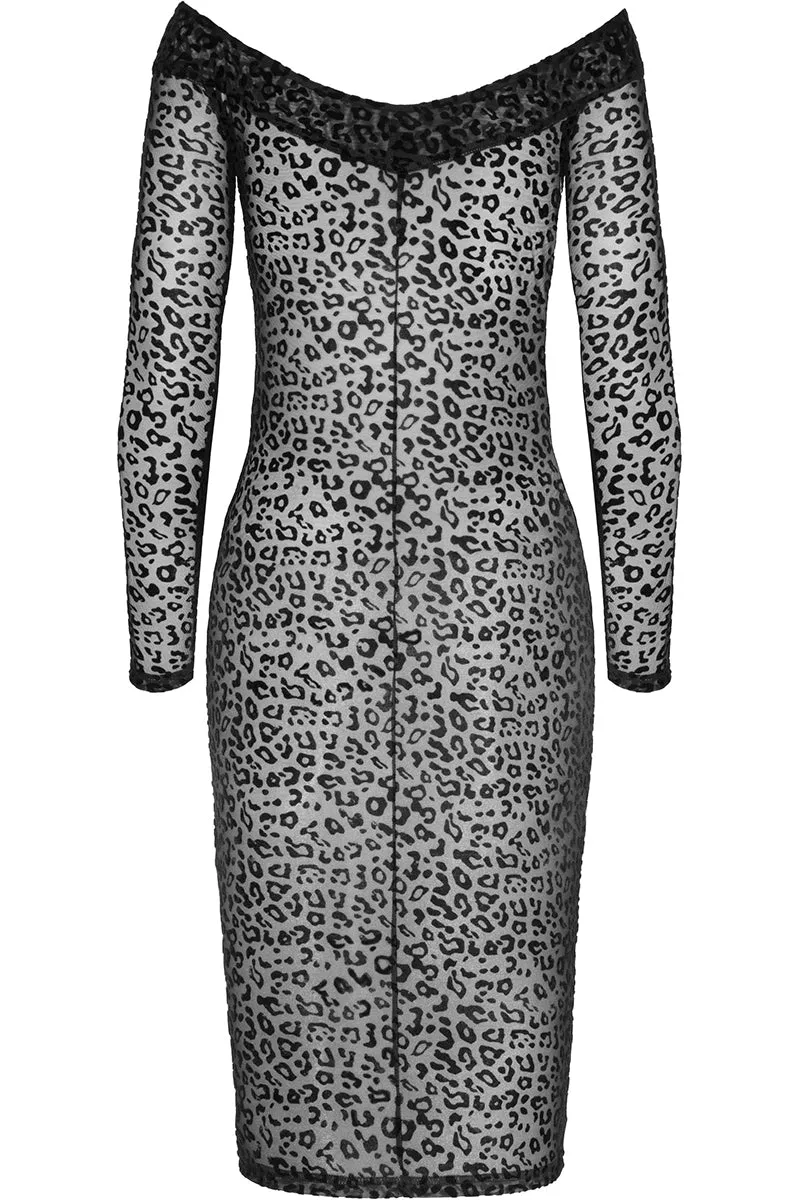 Noir Handmade Leopard Flock Midi Dress