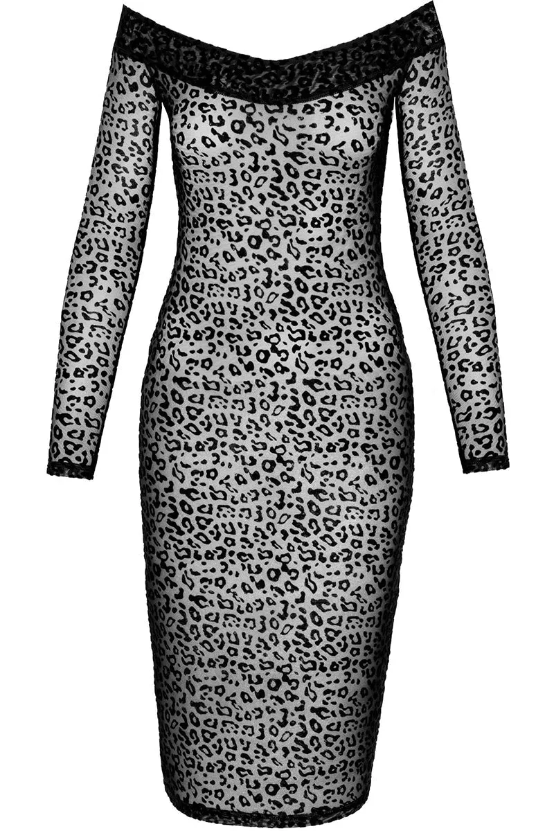 Noir Handmade Leopard Flock Midi Dress