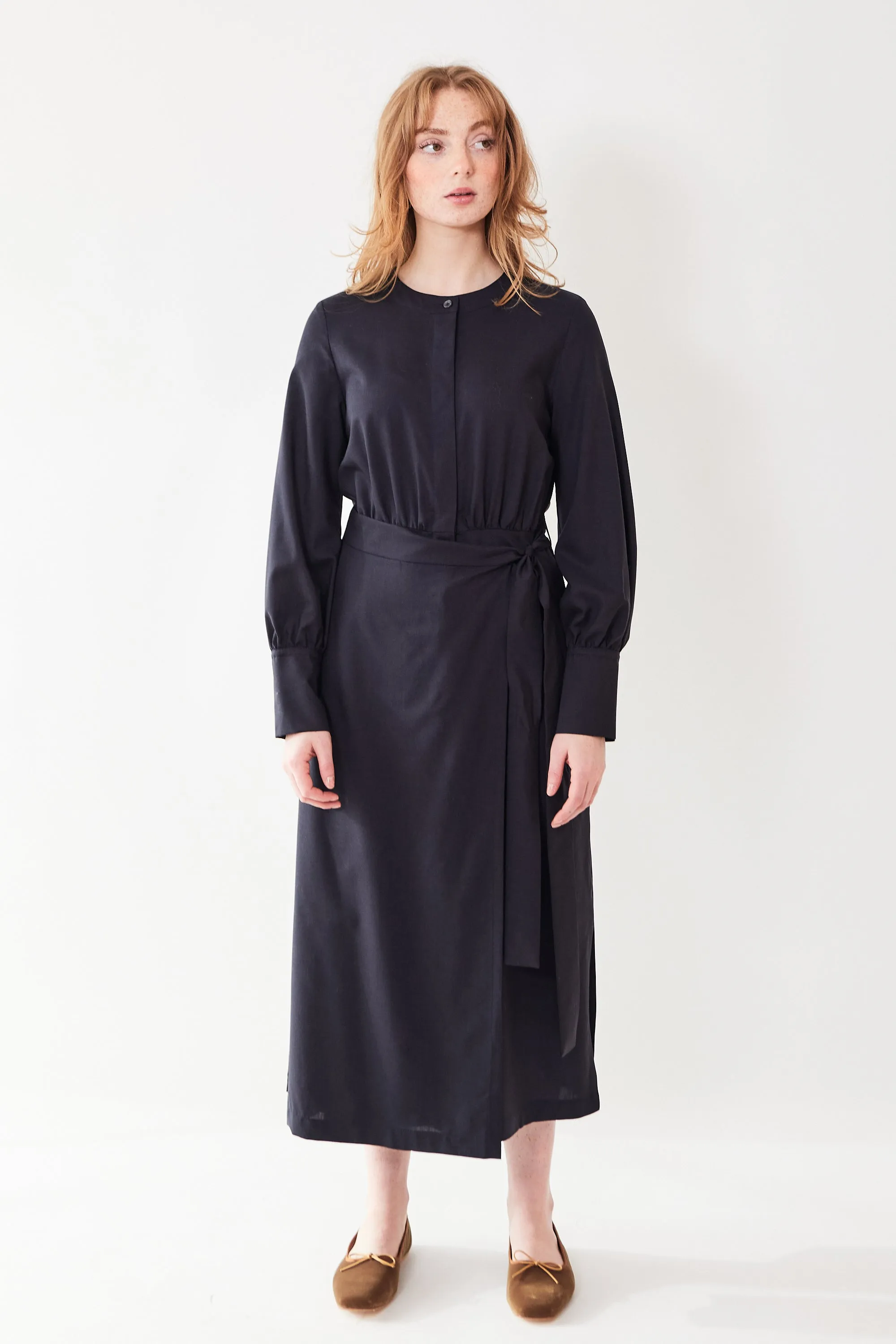 Odeeh Virgin Wool Long Button Down Wrap Dress