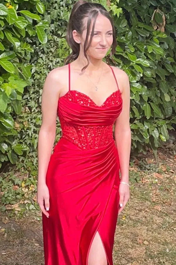 Off Shoulder Corset Mermaid Nude Long Prom Dress with Slit TP1368