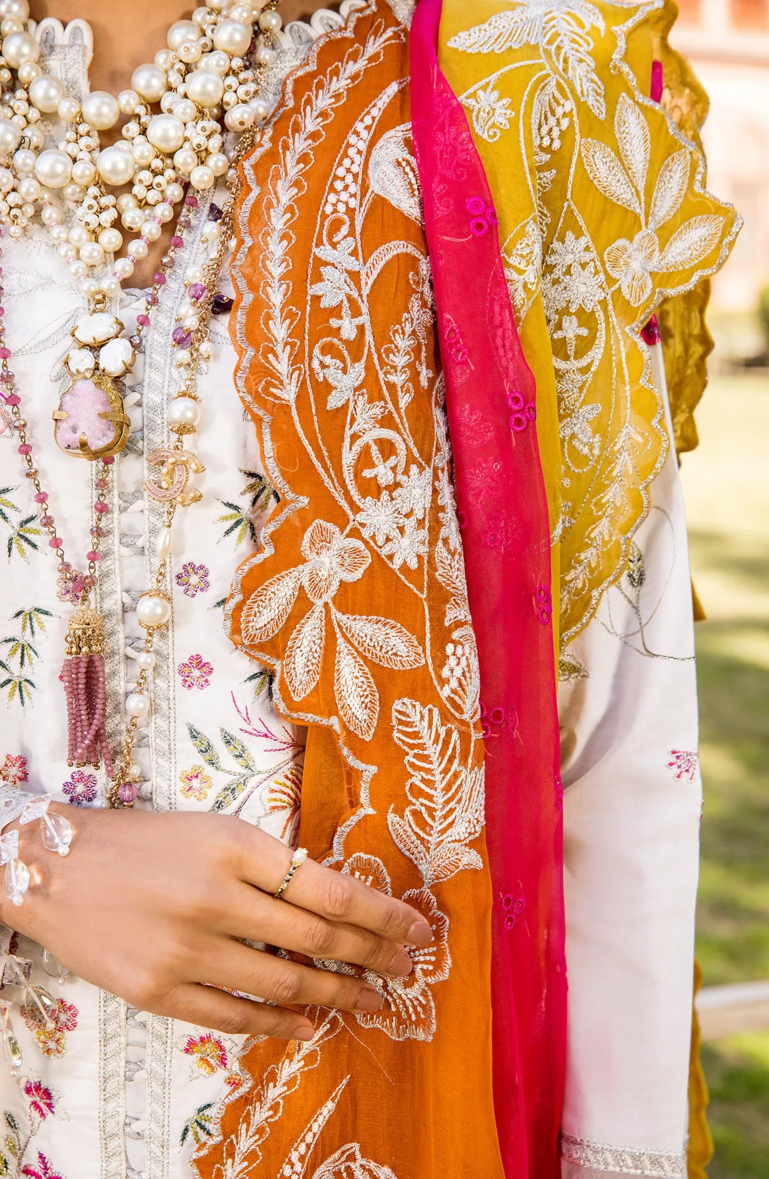 Pakistani White Eid Dress in Kameez and Trouser Style