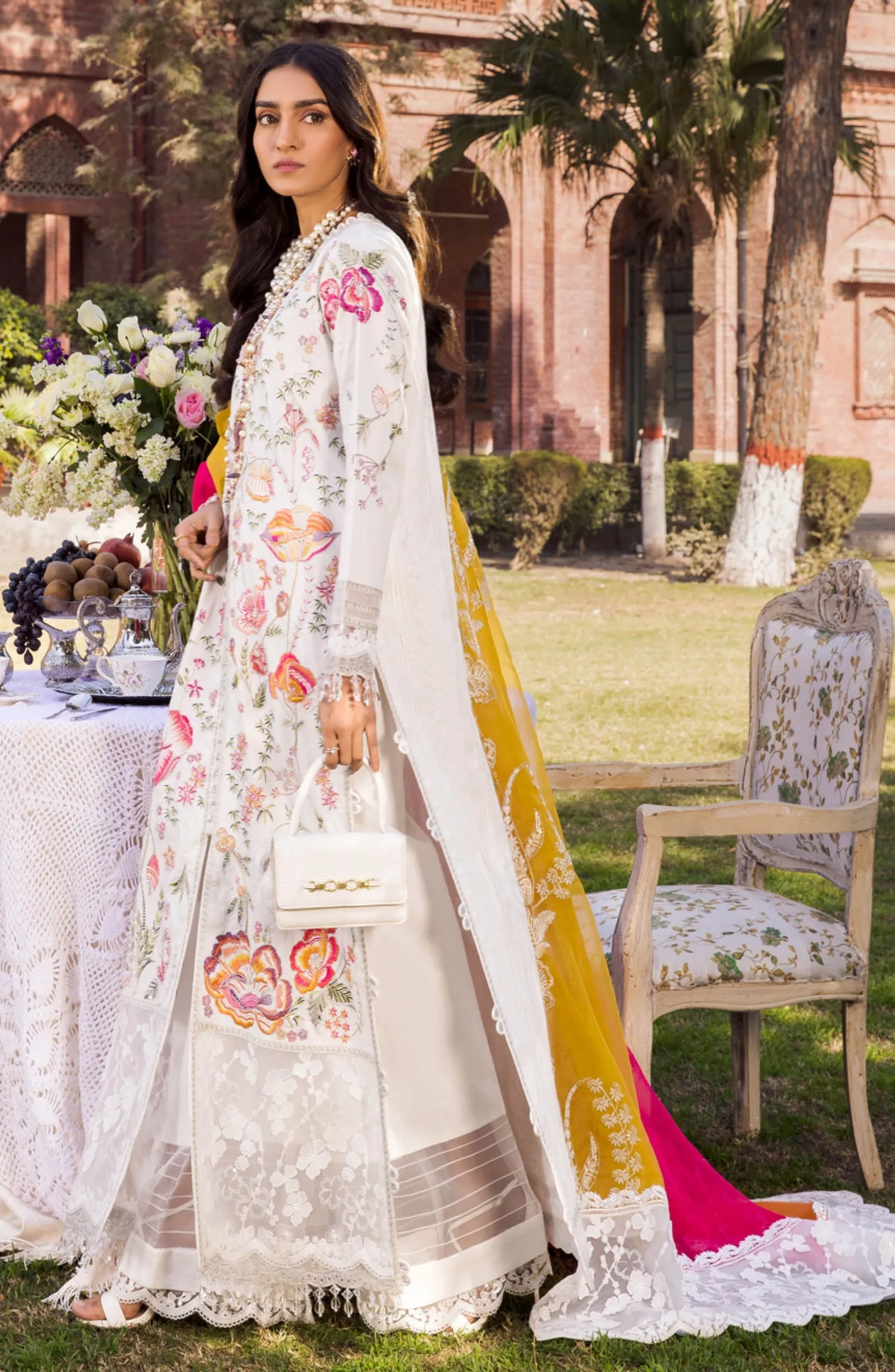 Pakistani White Eid Dress in Kameez and Trouser Style